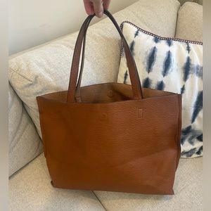 Street Level Faux Leather Vegan Brown Tote